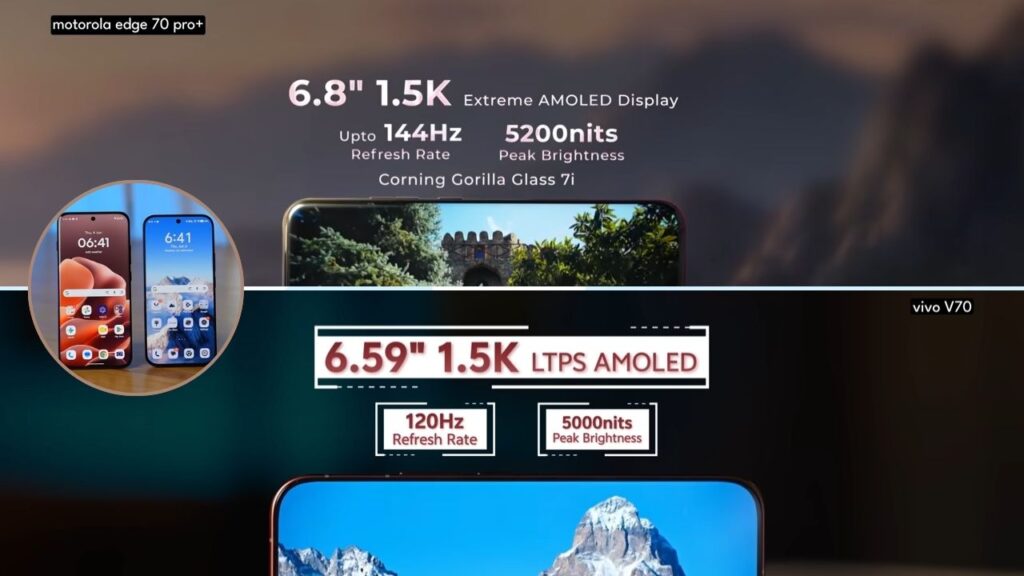Motorola Edge 70 Pro+ vs vivo V70 Display
